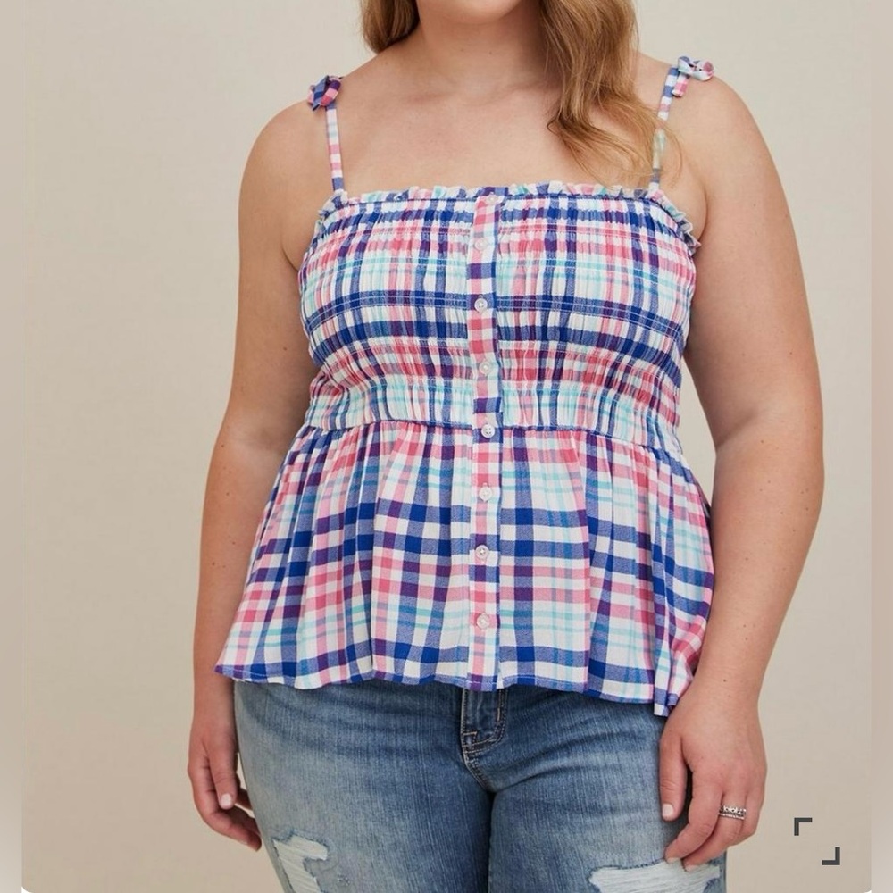 🆕NWT🔖Torrid Plaid Peplum Smocked Cami - 2x